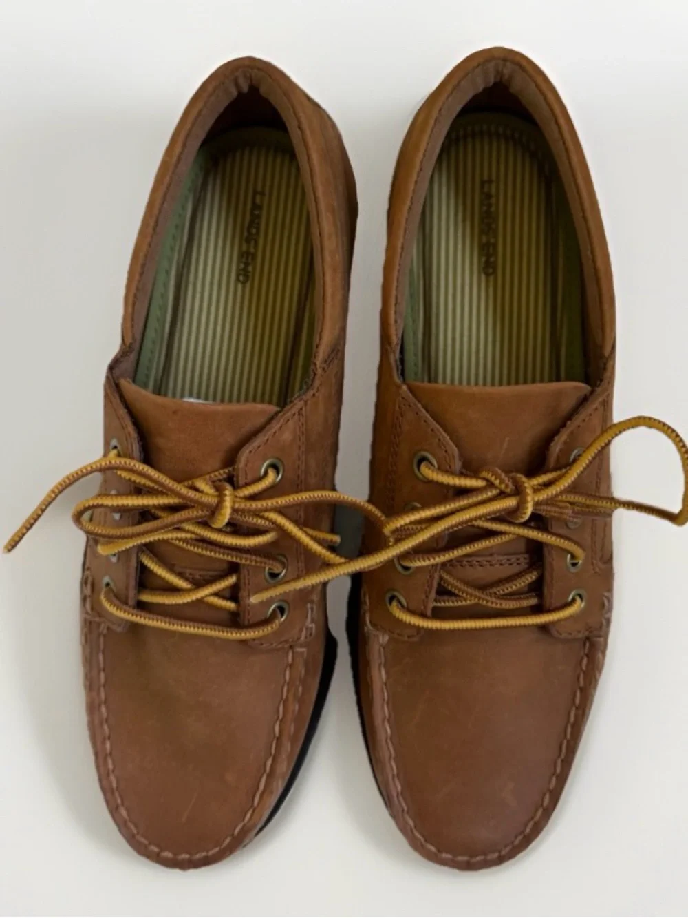 Lands End Mens 8D Brown Leather Boat Shoes Lace Up Driving Loafers Oxfords